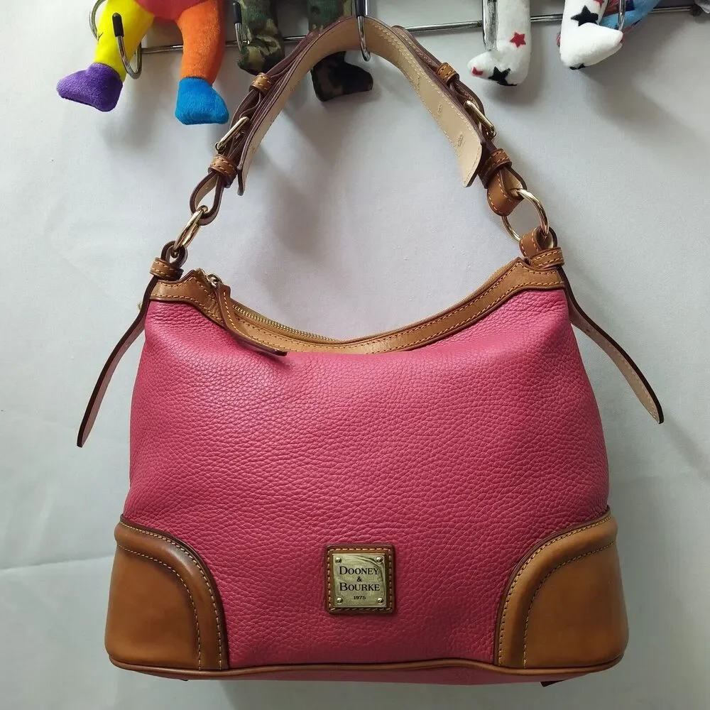 Dooney & Bourke Pink Pebbled Leather Zipper Closure Hobo Shoulder Bag
